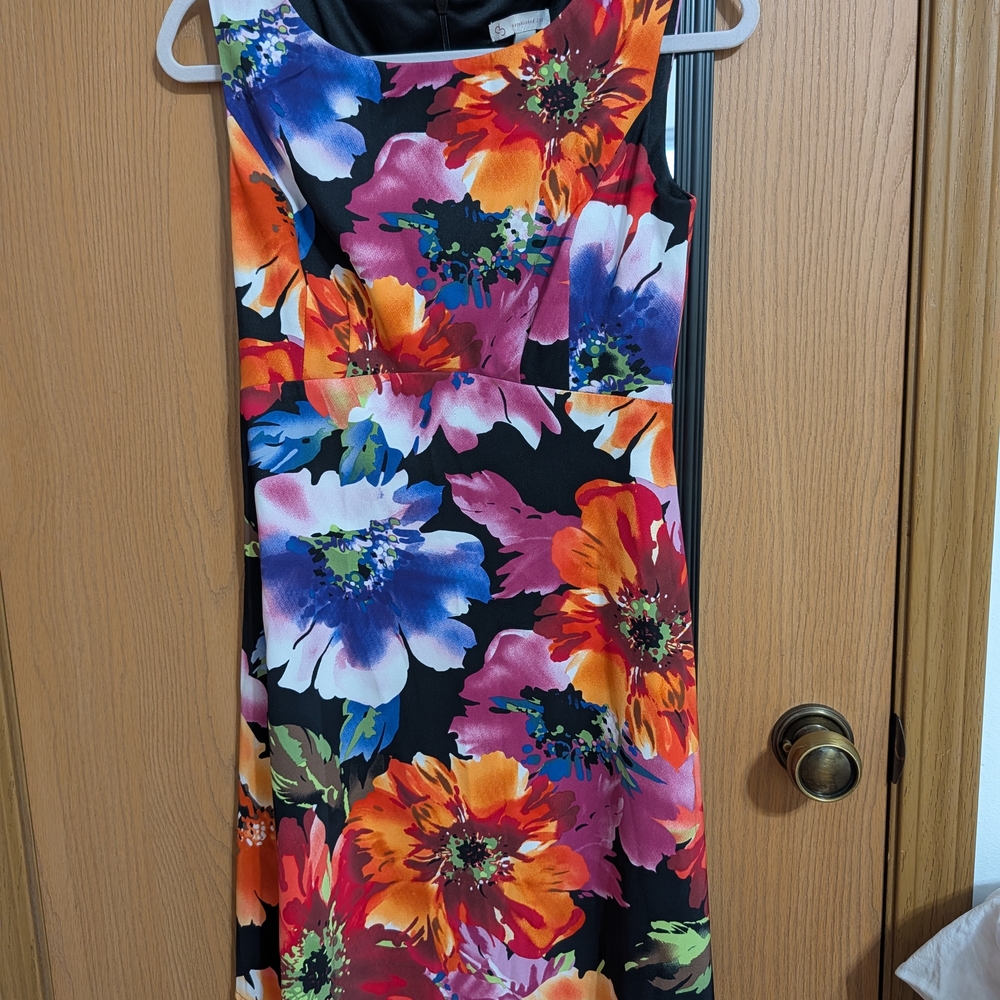 Vibrant Floral Midi Dress - Black, Red, Pink, Blue, Orange Fairy Flowers Y2K